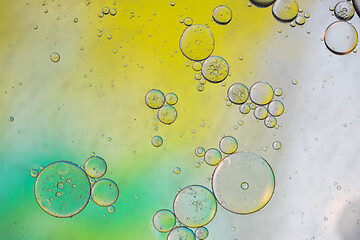Image showing Green, yellow and white abstract background picture made with oil, water and soap