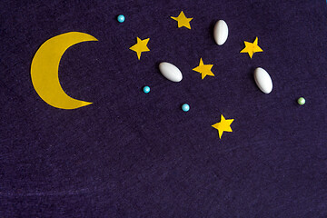 Image showing Sky with moon and stars and sleeping pills