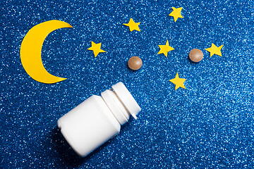 Image showing Sky with moon and stars and sleeping pills