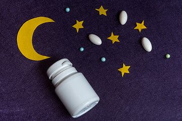 Image showing Sky with moon and stars and sleeping pills