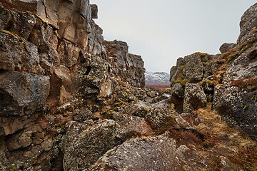 Image showing Thingvellir landscape in Iceland with rocky terrain, rift valley