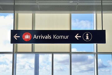 Image showing Arrivals airport sign in Iceland