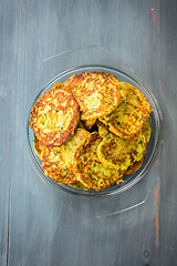 Image showing Low carb zucchini pancakes with curry and herbs