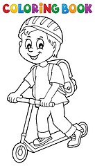 Image showing Coloring book boy on kick scooter theme 1