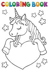 Image showing Coloring book unicorn and heart 1