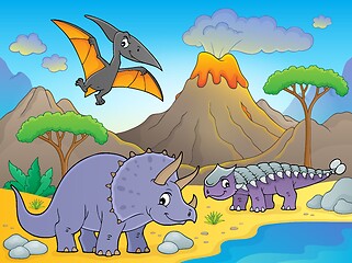 Image showing Dinosaurs near volcano image 1