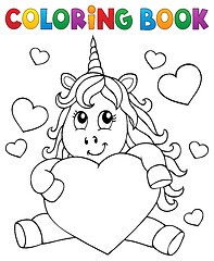 Image showing Coloring book Valentine unicorn theme 1