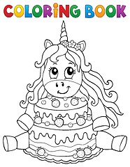 Image showing Coloring book unicorn with cake 1