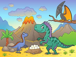 Image showing Dinosaurs near volcano image 2