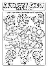 Image showing Activity sheet butterfly theme maze