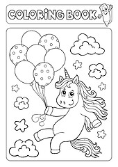 Image showing Coloring book unicorn with balloons 1