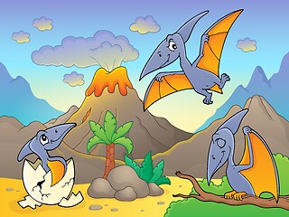 Image showing Pterodactyls near volcano image 1