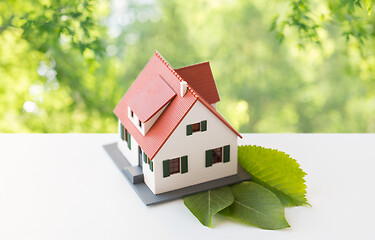 Image showing close up of house model and green leaves