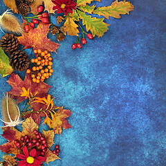 Image showing Autumn Background Border with Food Flora and Fauna