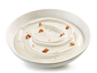 Image showing bowl of yogurt with caramel pieces