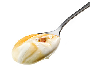 Image showing spoon of caramel yogurt