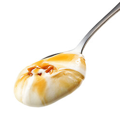 Image showing spoon of yogurt with caramel