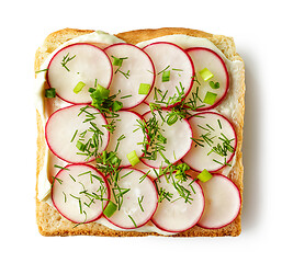 Image showing toasted bread with cream cheese and radish