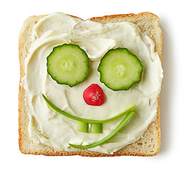 Image showing funny toasted bread with cream cheese and vegetables