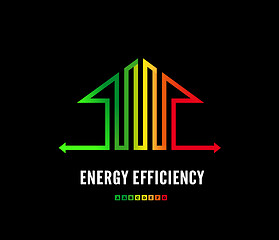 Image showing Home energy efficiency class sign. Eco house logo design. Vector illustration on a black