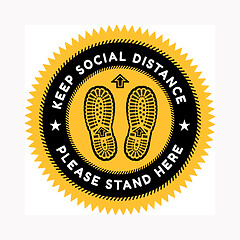 Image showing Sign for maintaining social distance with imprints of a pair of shoes on the background. Against the spread of coronavirus. Vector