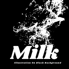 Image showing Milk splash on black background. Milk spray scattering in all directions. Vector illustration on black