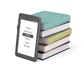 Image showing Colorful books and e-book reader