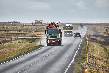 Image showing Truck driving on wet road in Iceland