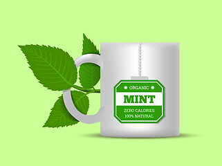 Image showing Mug with mint leaves on a white background. Vector