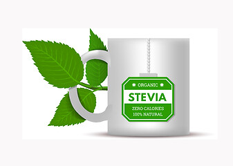 Image showing Mug with stevia leaves on a white background. Vector illustration