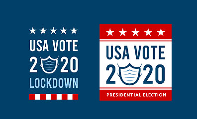 Image showing US presidential election in the context of the coronavirus pandemic. COVID-19. Online voting option. Vector illustration with medical mask