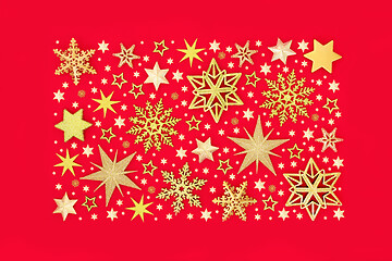 Image showing Sparkling Christmas Gold Star and Snowflake Background