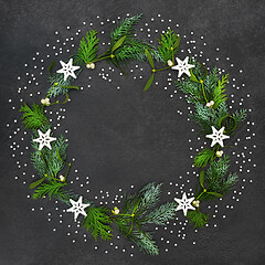 Image showing Festive Christmas Wreath with Flora Stars and Silver Balls