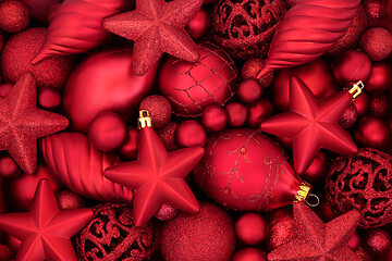 Image showing Abstract Background of Red Bauble Christmas Decorations