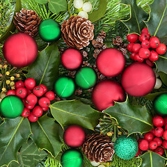 Image showing Christmas Composition with Baubles and Flora