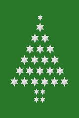 Image showing Abstract Christmas Tree with Silver Stars on Green