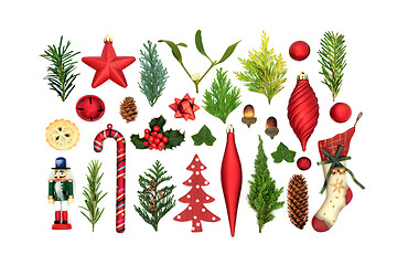 Image showing Collection of Winter Greenery and Symbols of Christmas