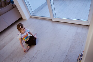 Image showing girl online education ballet class at home