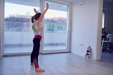 Image showing girl online education ballet class at home