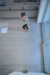 Image showing girl online education ballet class at home top view