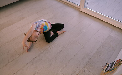 Image showing girl online education ballet class at home