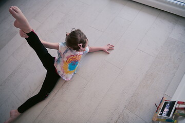 Image showing girl online education ballet class at home top view