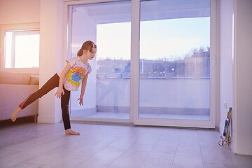 Image showing girl online education ballet class at home