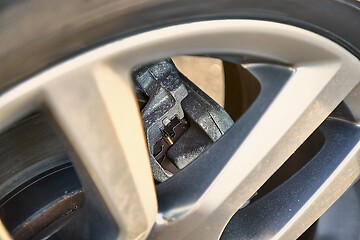 Image showing Wheel of a SUV car with brakes