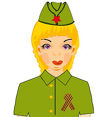 Image showing Girl in military form with symbol of the victory George Ribbon