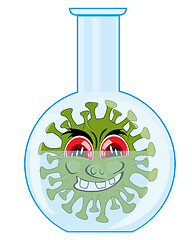 Image showing Cartoon to infections coronavirus in glass flask