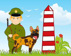 Image showing Soldier frontiersmen on post with official dog