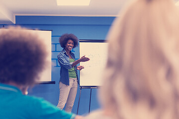 Image showing Black woman Speaker Seminar Corporate Business Meeting Concept