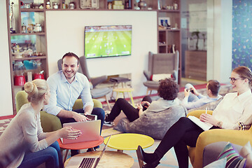 Image showing Startup Business Team At A Meeting at modern office building