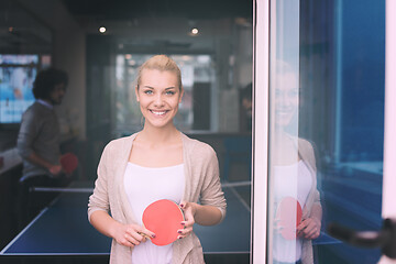 Image showing startup business team playing ping pong tennis